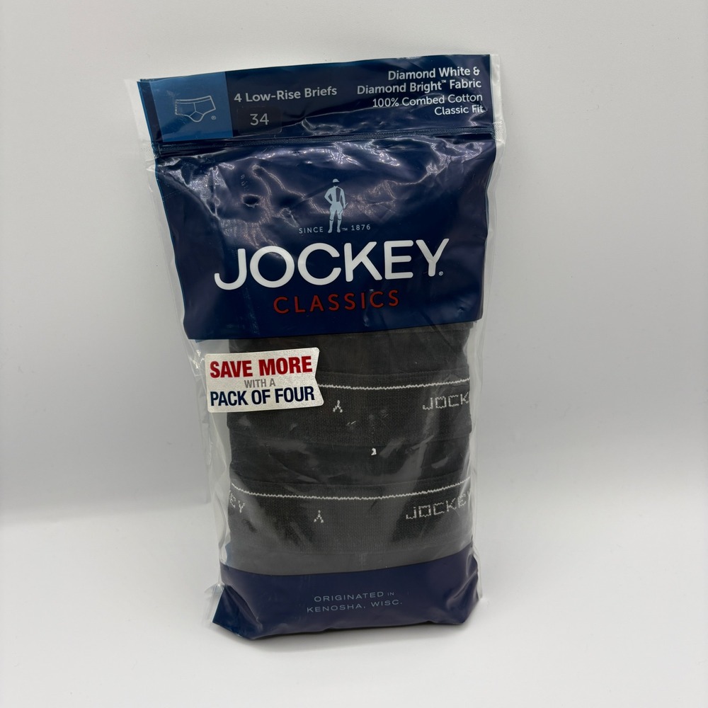 Jockey Underwear Mens Size 34 Black 4 Pack Low Rise Y Front Fly Briefs 2012